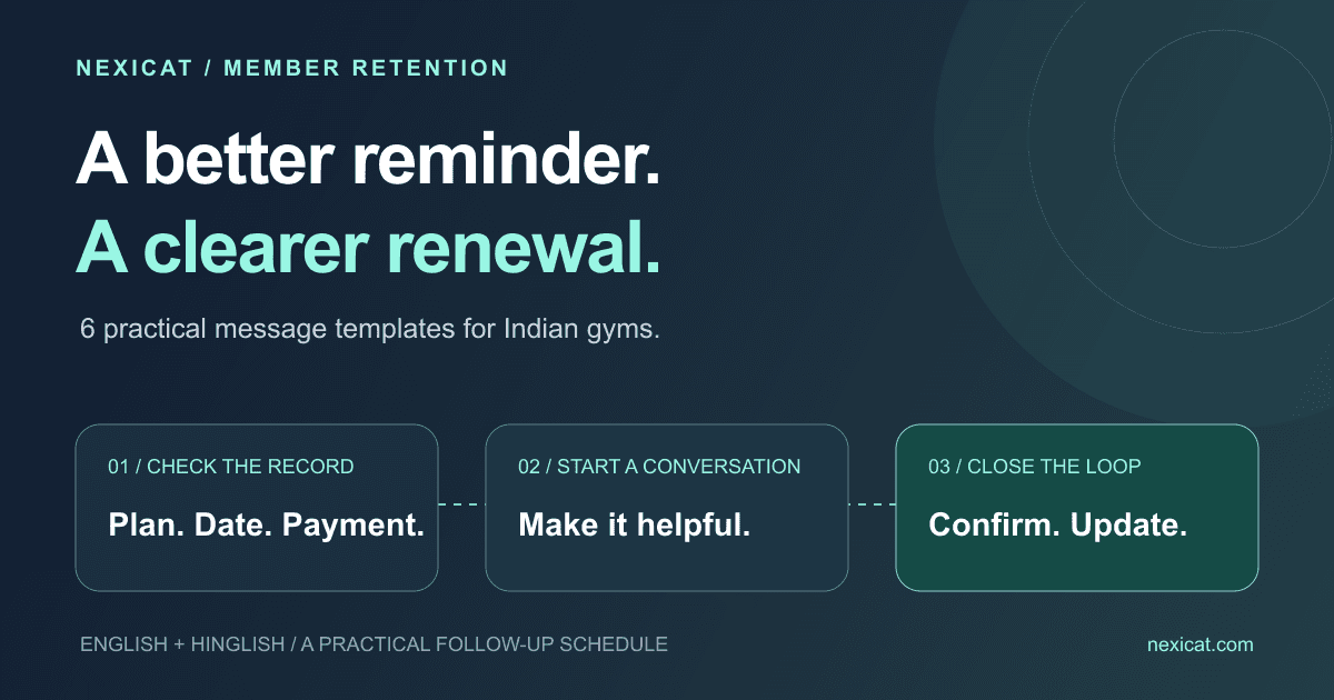 A gym renewal workflow connecting an accurate membership record, a helpful reminder and a confirmed renewal