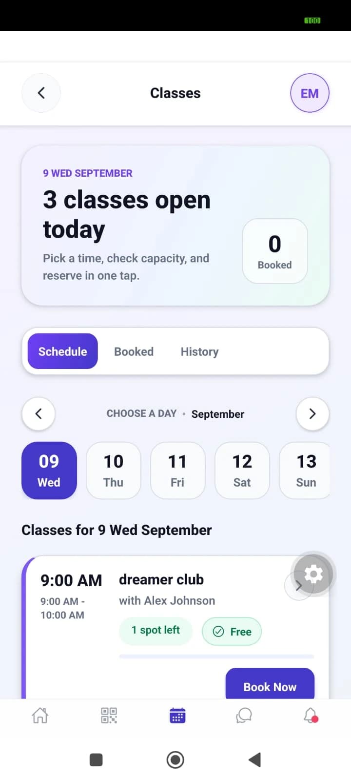 Nexicat member app class schedule