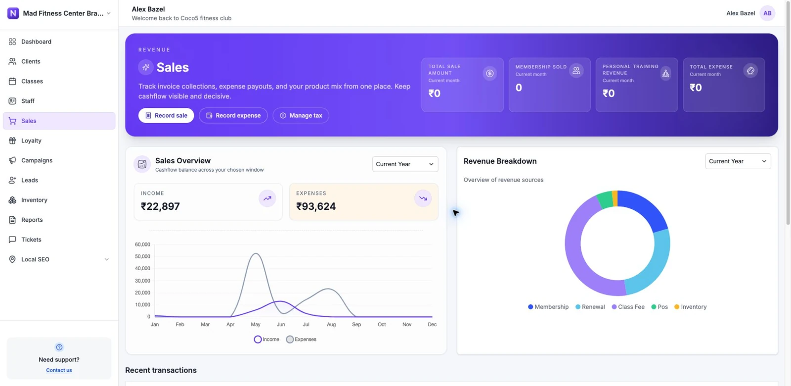 Nexicat sales and finance management interface